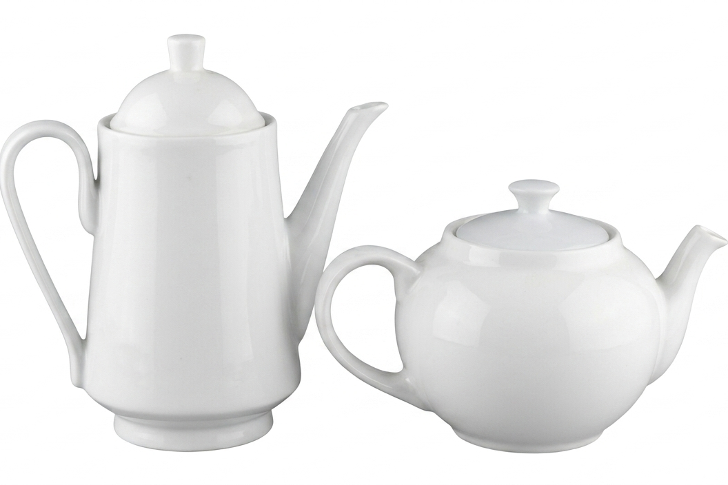 White Ceramic Teapot and Coffee Pot Set