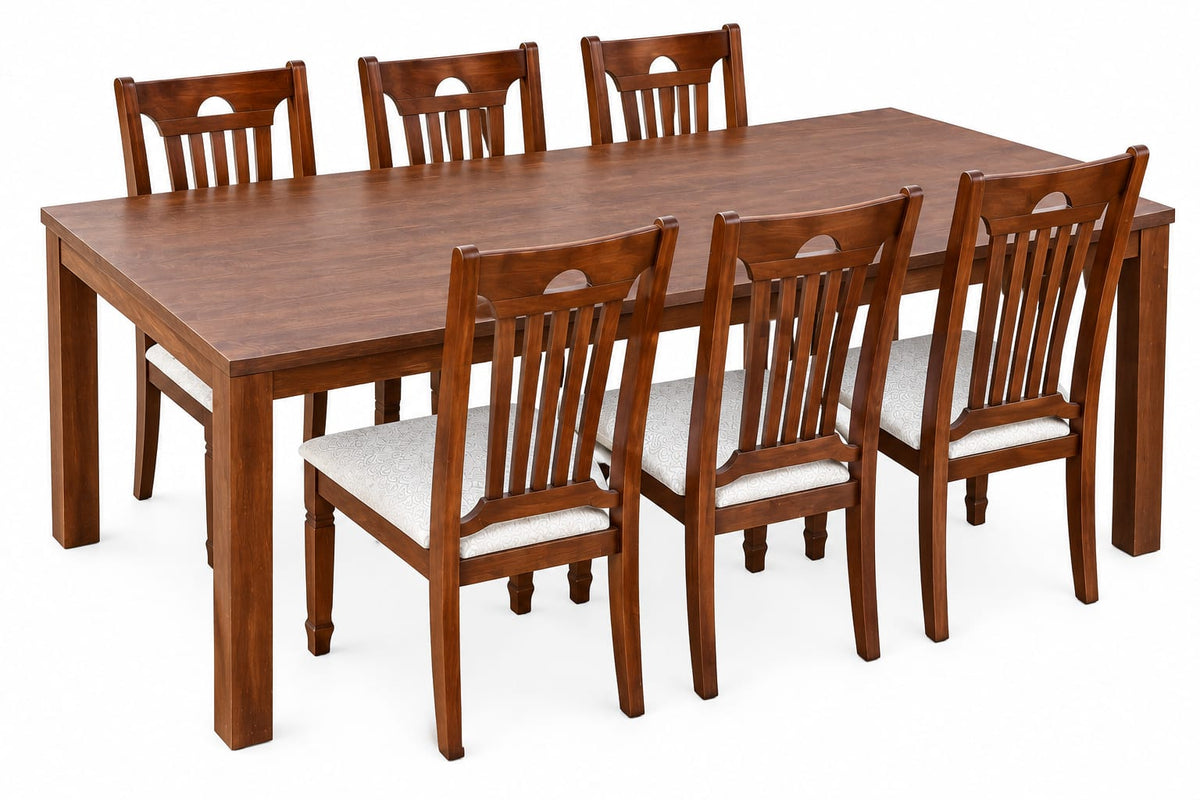 6-Seater Wooden Dining Set with Upholstered Chairs
