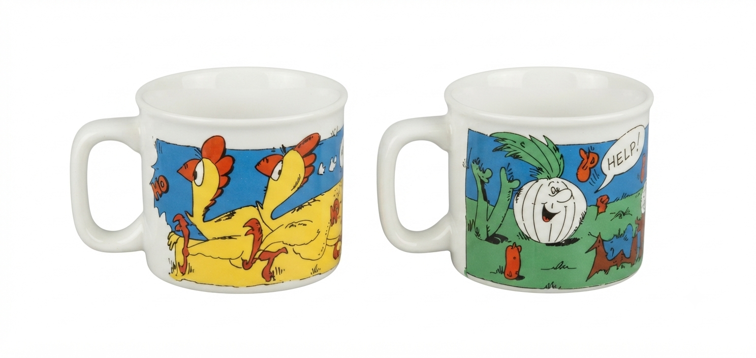 Whimsical Cartoon Character Soup Mugs
