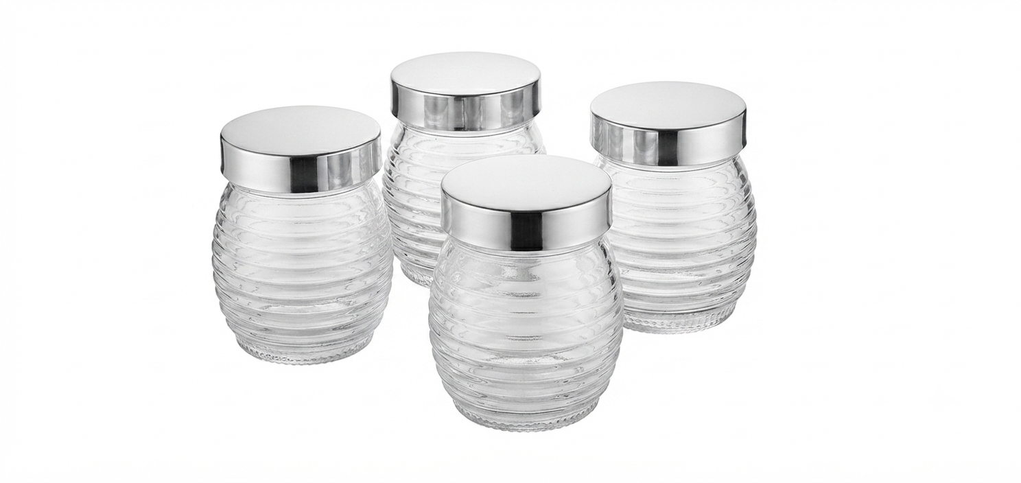 Set of Four Ribbed Glass Storage Jars