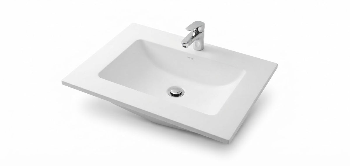 Modern Hard Plastic Countertop Basin with Chrome Tap